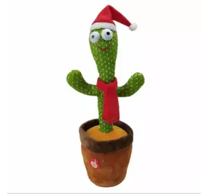 Говорящий танцующий кактус Новогодний с подсветкой Dancing Cactus 32 см, поющий, повторюшка USB Зарядка