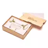 Роликовый Массажёр + Скребок ГуаШа Сердце - Белый Нефрит + Подарочная коробка из дерева - Лакированная