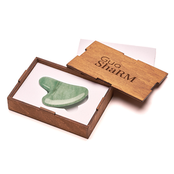 Скребок ГуаШа Сердце Нефрит + Подарочная коробка из дерева - Коричневая