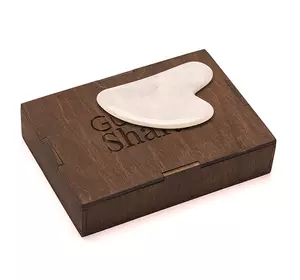 Скребок ГуаШа Сердце - Белый нефрит + Подарочная коробка из дерева - Графитовая