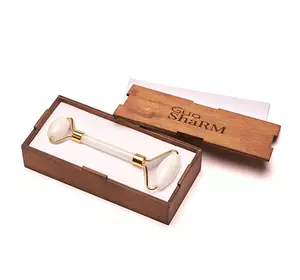 Роликовый Массажёр - Белый Нефрит + Подарочная коробка из дерева - Коричневая