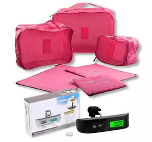Набор органайзеров для путешествий 6-в-1 Розовый + Весы для багажа 50 кг